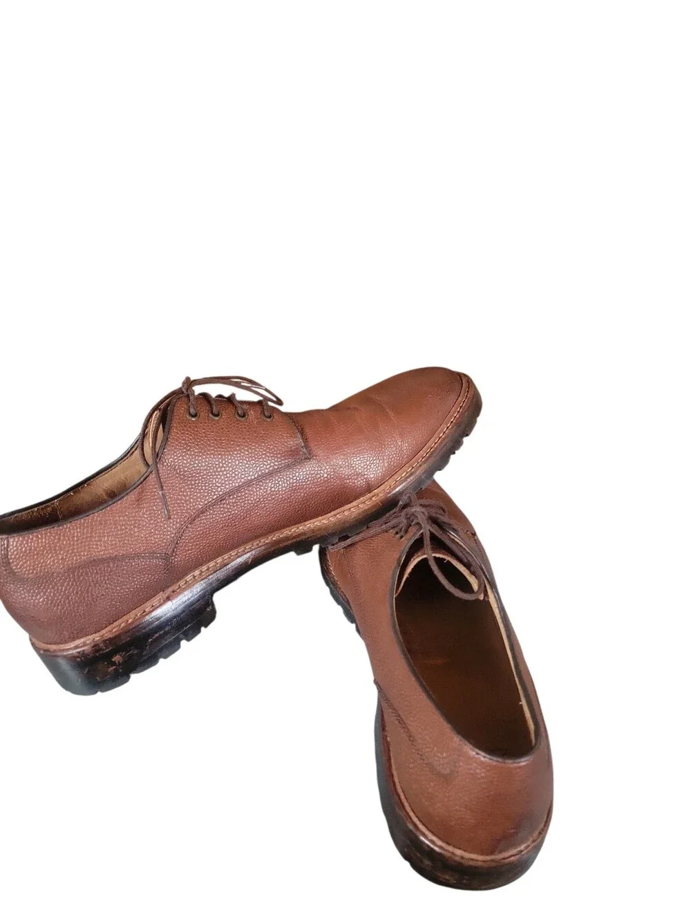 Warfield & Grand Men's Hobbs Cognac Pebble-Grain Leather Derby Shoes Sz 10